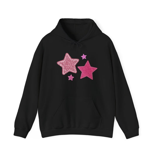 Pink Glitter Stars Hoodie — Cute Sparkle Graphic Pullover