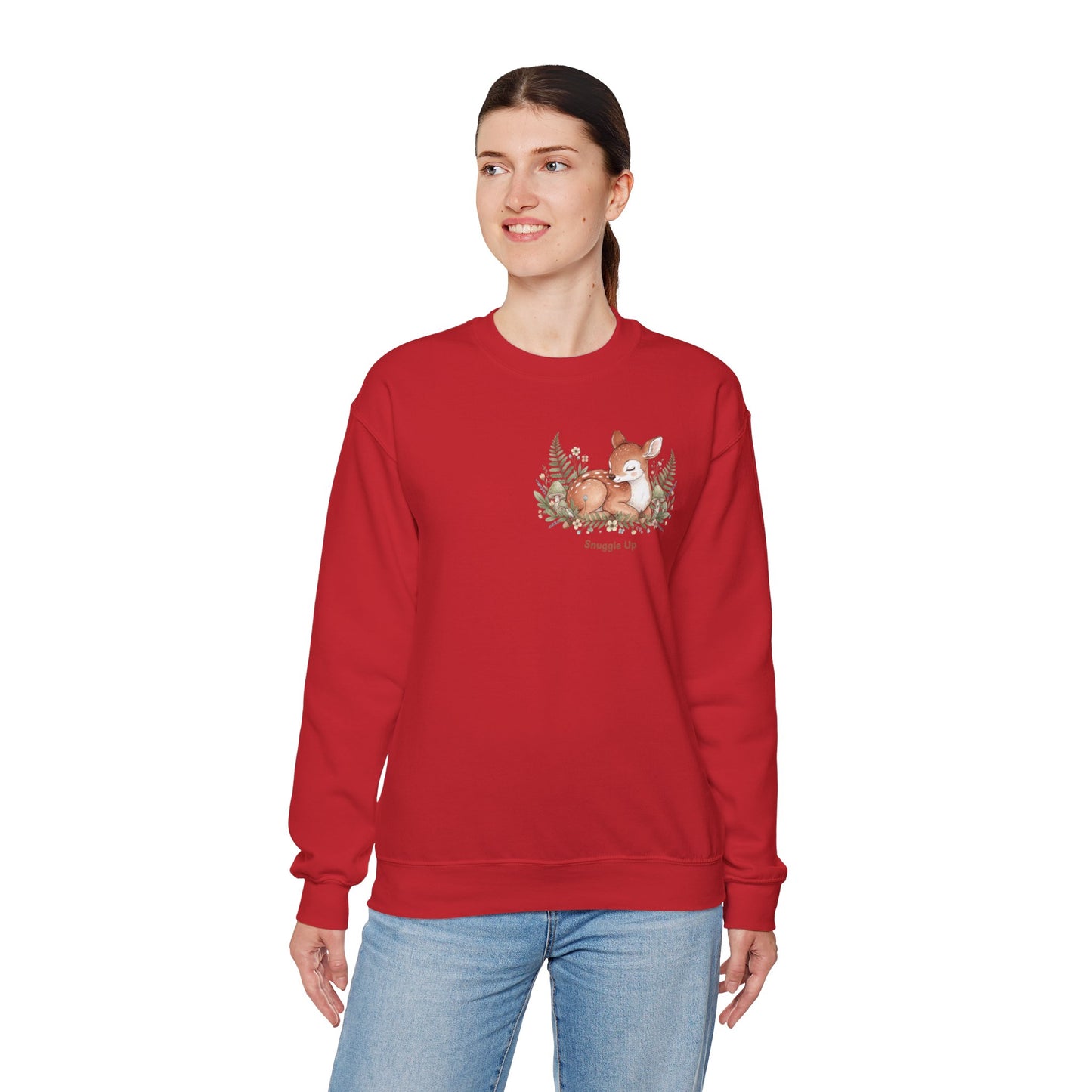 Cozy Winter Forest Fawn Crewneck Sweatshirt | cute animal illustration, cozy critter art