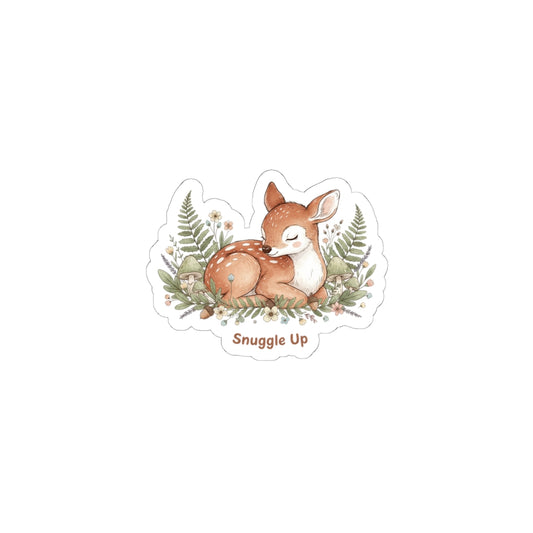 Snuggle Up Fawn Sticker | cozy critter sticker, winter forest art