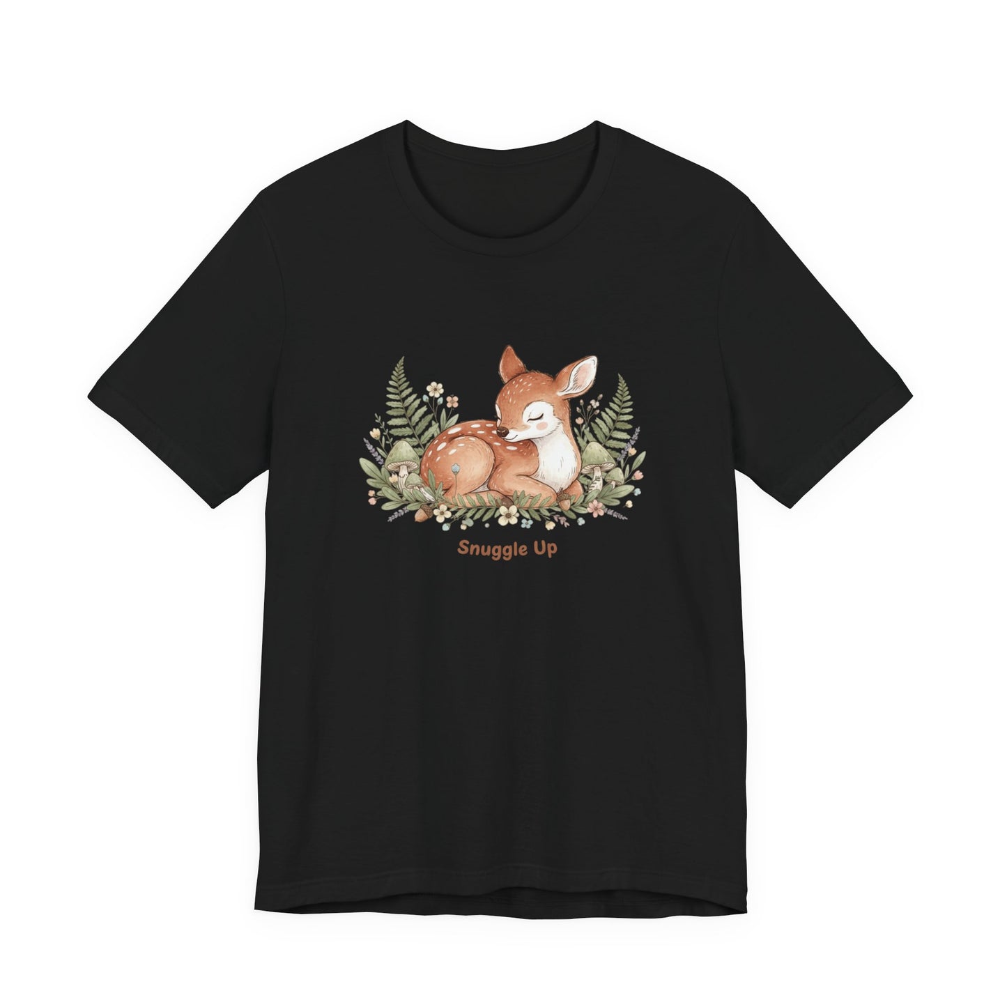 Snuggled Fawn Illustration Tee | cute animal illustration, winter forest art