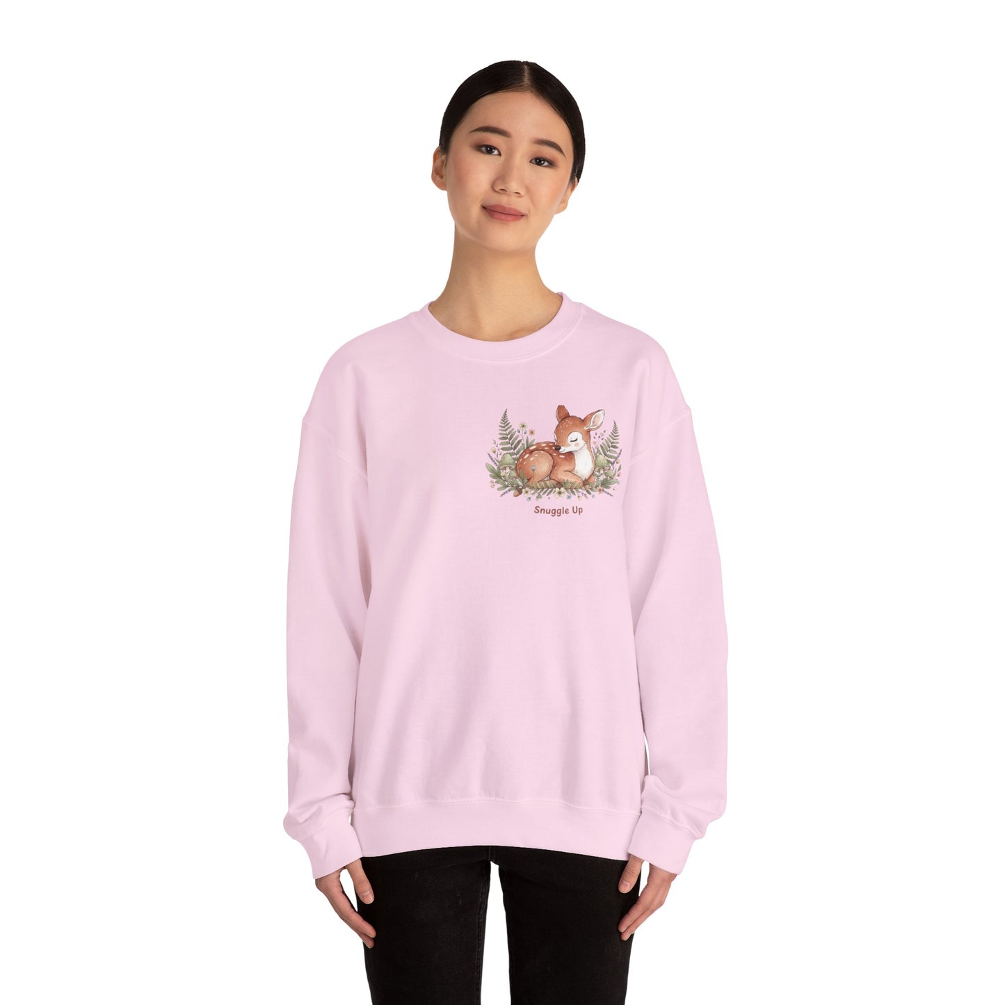 Cozy Winter Forest Fawn Crewneck Sweatshirt | cute animal illustration, cozy critter art