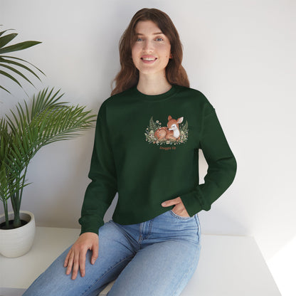 Cozy Winter Forest Fawn Crewneck Sweatshirt | cute animal illustration, cozy critter art