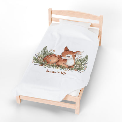 Sleeping Fawn Illustration Velveteen Plush Blanket | cute animal illustration, winter forest art