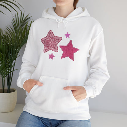 Pink Glitter Stars Hoodie — Cute Sparkle Graphic Pullover