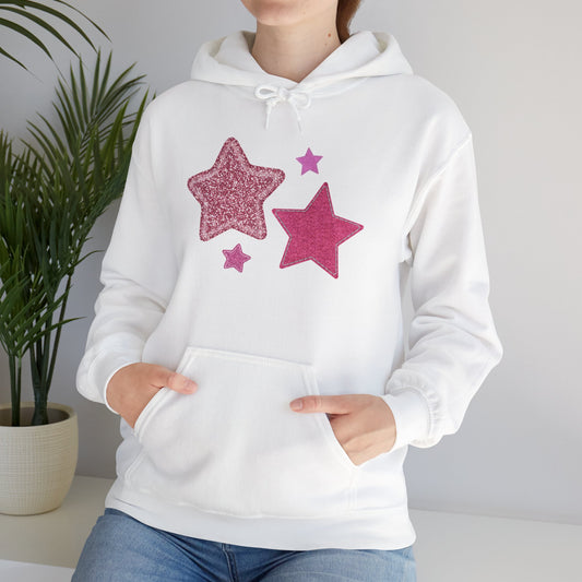 Pink Glitter Stars Hoodie — Cute Sparkle Graphic Pullover