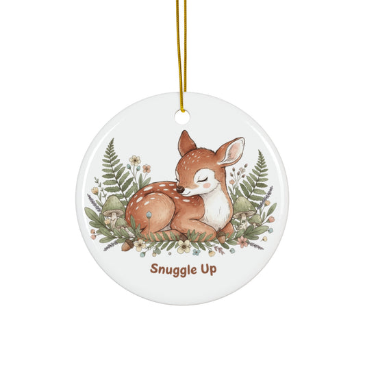 Woodland Fawn Ceramic Ornament — 4 Shape Options