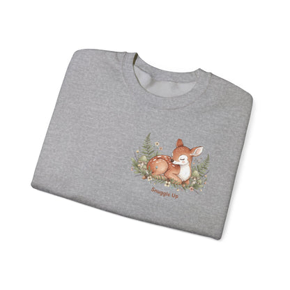 Cozy Winter Forest Fawn Crewneck Sweatshirt | cute animal illustration, cozy critter art