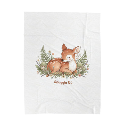 Sleeping Fawn Illustration Velveteen Plush Blanket | cute animal illustration, winter forest art