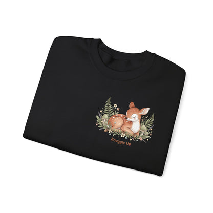 Cozy Winter Forest Fawn Crewneck Sweatshirt | cute animal illustration, cozy critter art