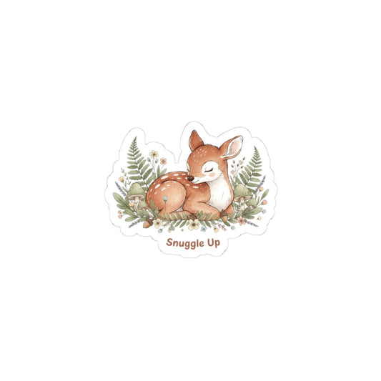 Snuggle Up Fawn Sticker | cozy critter sticker, winter forest art