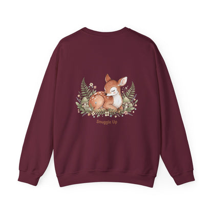 Cozy Winter Forest Fawn Crewneck Sweatshirt | cute animal illustration, cozy critter art
