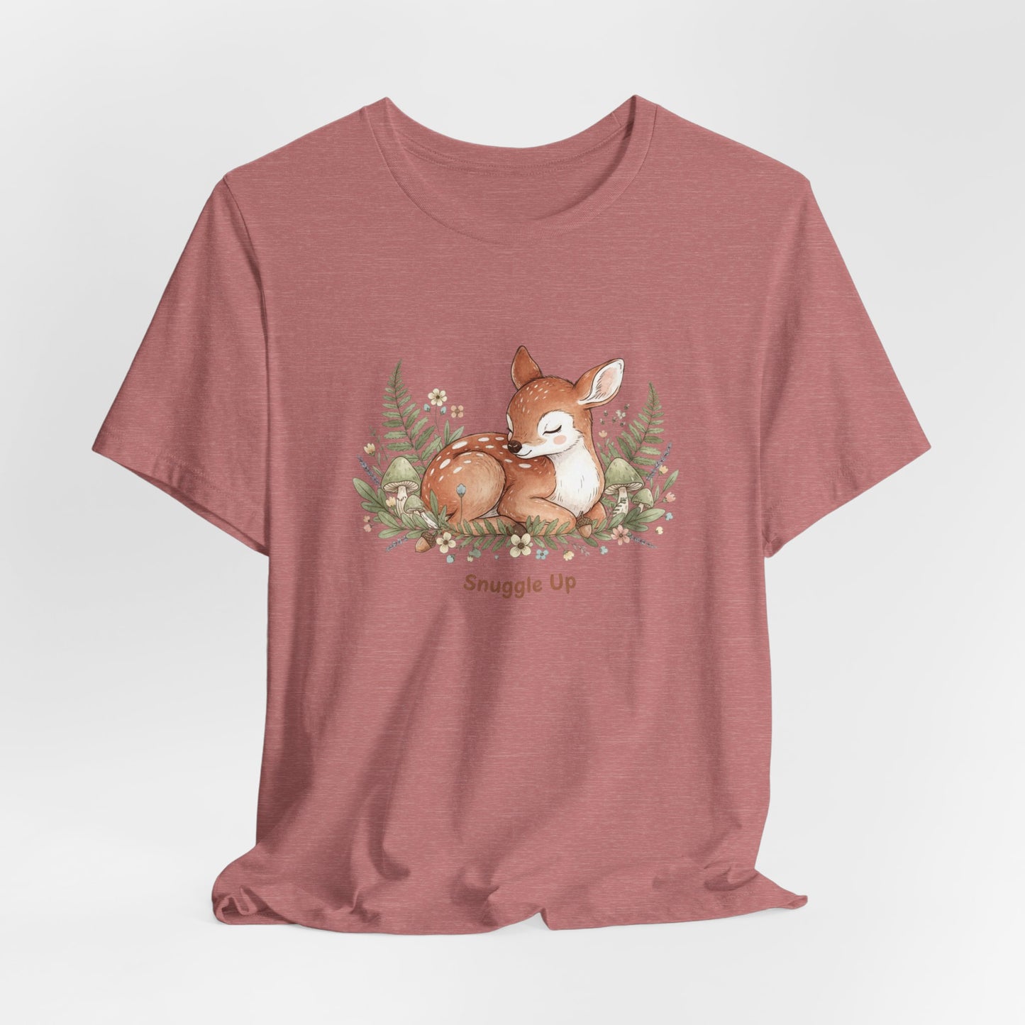 Snuggled Fawn Illustration Tee | cute animal illustration, winter forest art