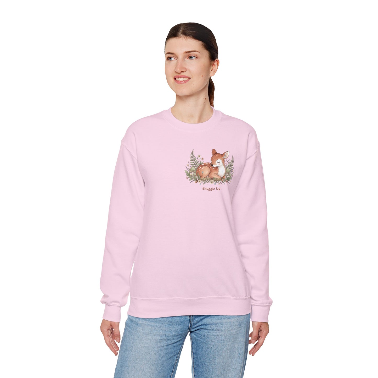 Cozy Winter Forest Fawn Crewneck Sweatshirt | cute animal illustration, cozy critter art