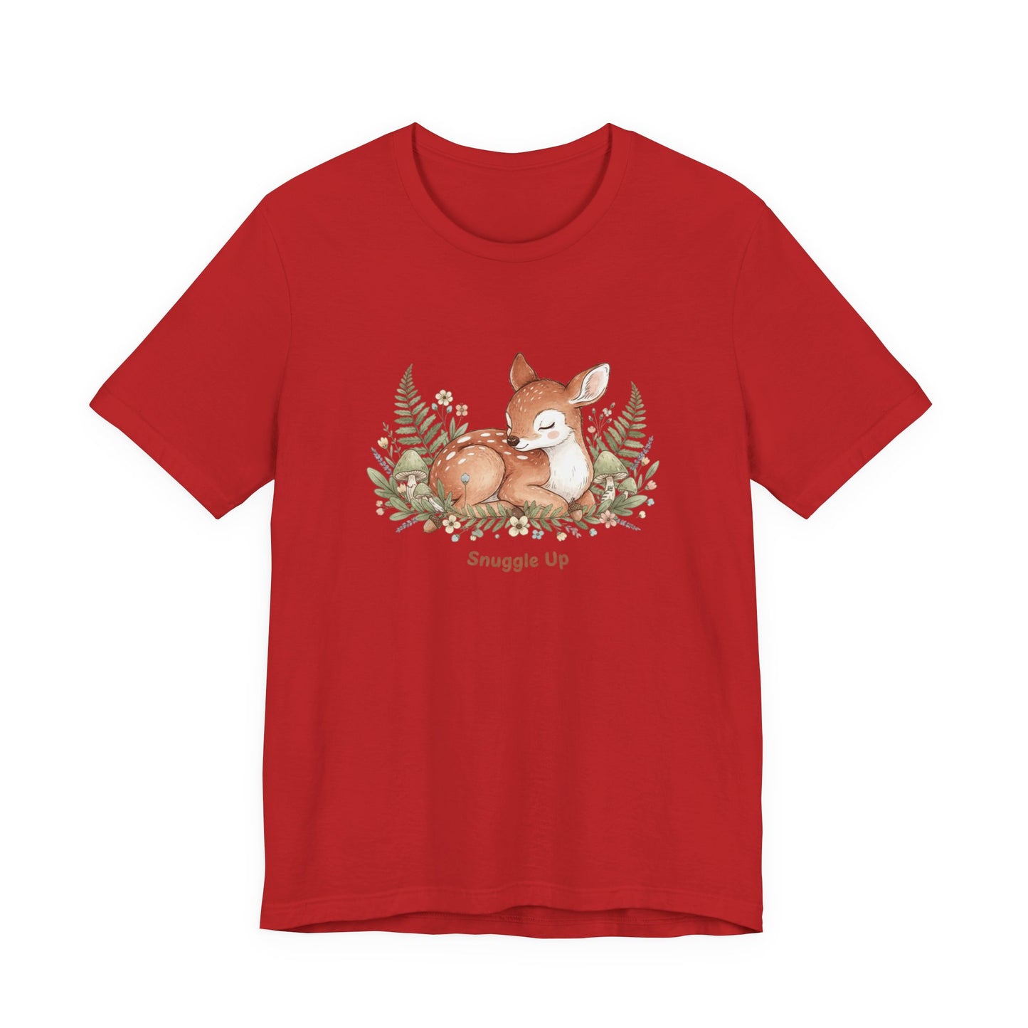 Snuggled Fawn Illustration Tee | cute animal illustration, winter forest art