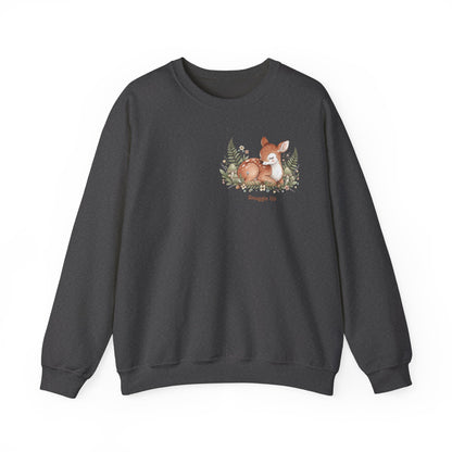 Cozy Winter Forest Fawn Crewneck Sweatshirt | cute animal illustration, cozy critter art