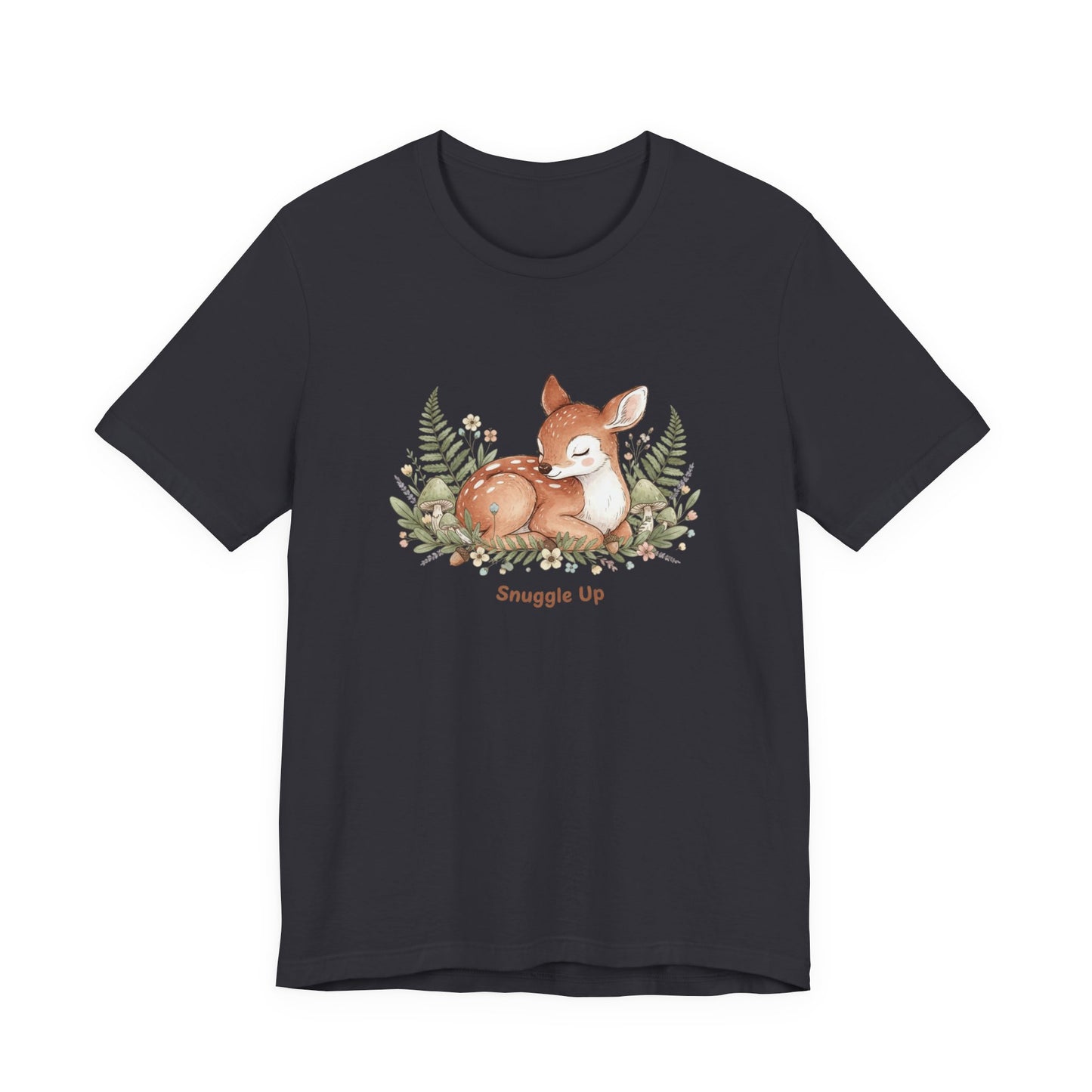 Snuggled Fawn Illustration Tee | cute animal illustration, winter forest art
