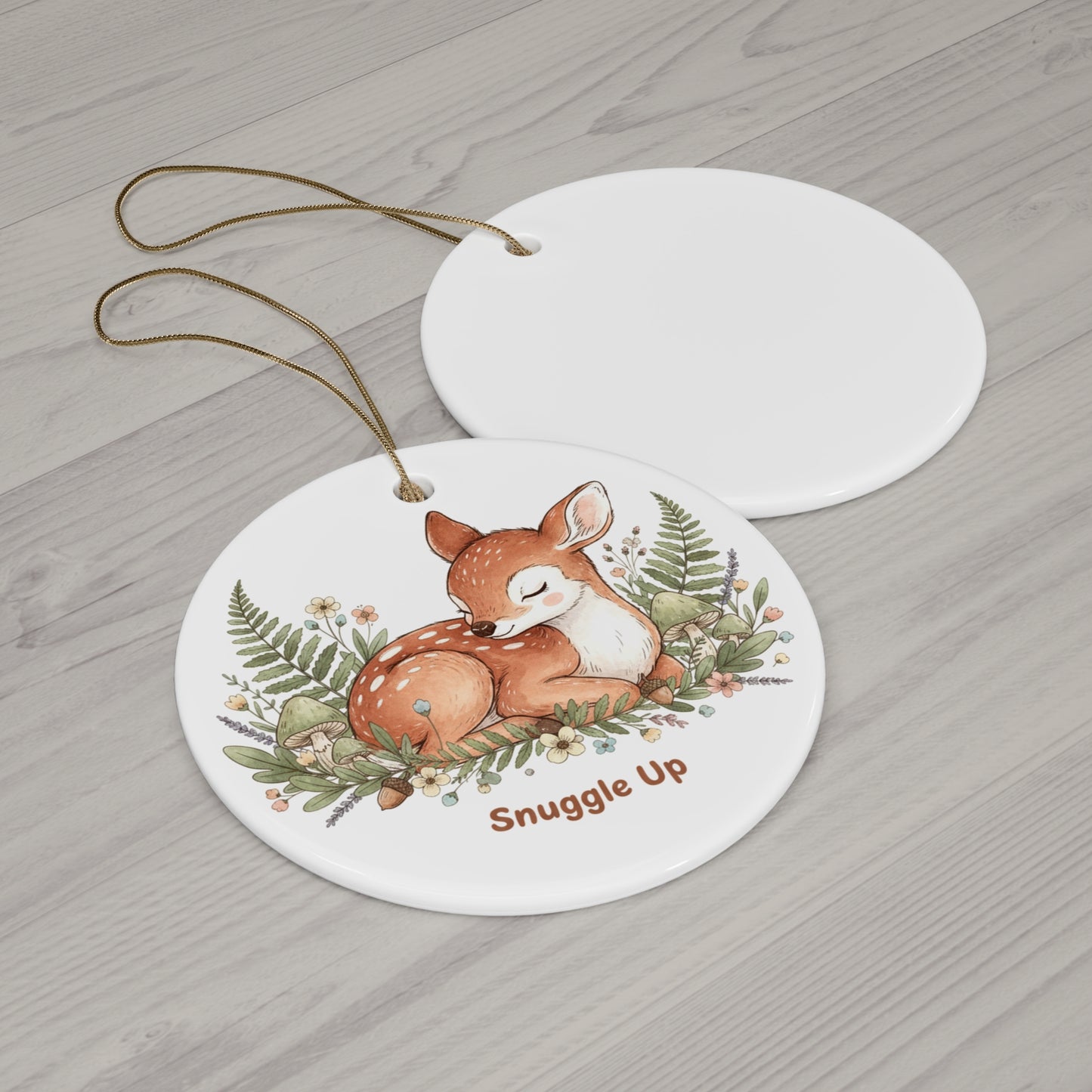 Woodland Fawn Ceramic Ornament — 4 Shape Options
