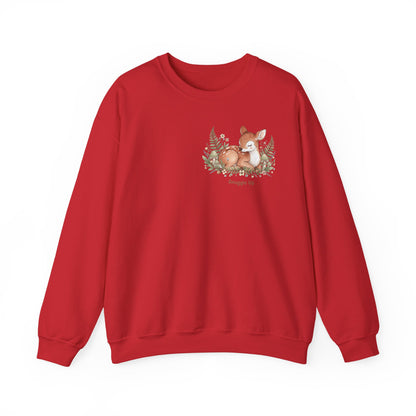 Cozy Winter Forest Fawn Crewneck Sweatshirt | cute animal illustration, cozy critter art