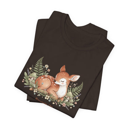 Snuggled Fawn Illustration Tee | cute animal illustration, winter forest art