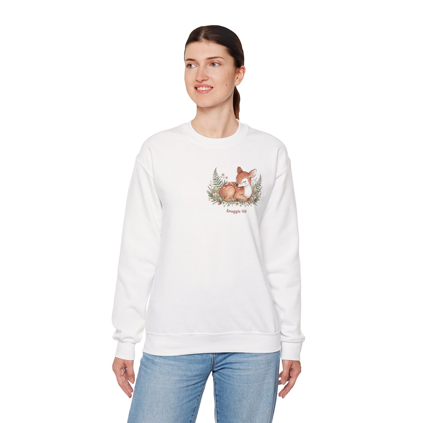 Cozy Winter Forest Fawn Crewneck Sweatshirt | cute animal illustration, cozy critter art