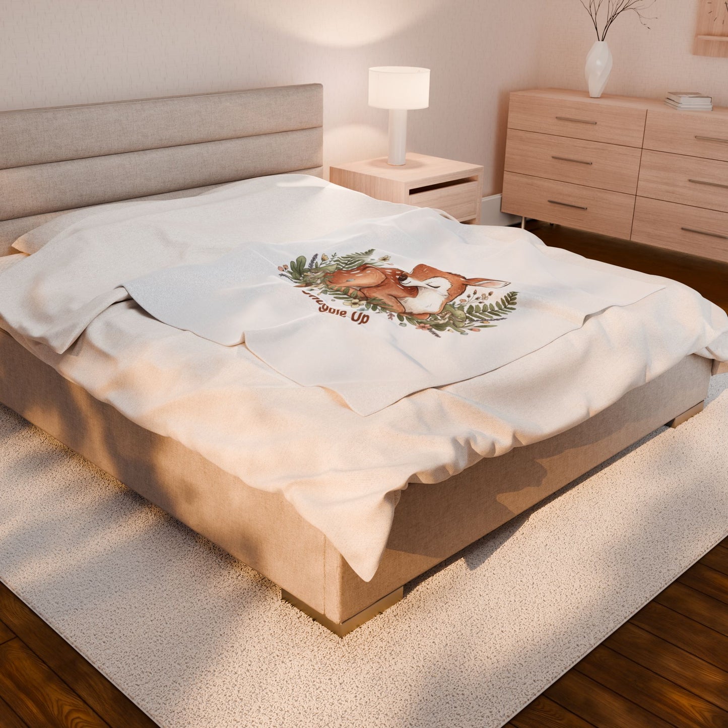 Sleeping Fawn Illustration Velveteen Plush Blanket | cute animal illustration, winter forest art