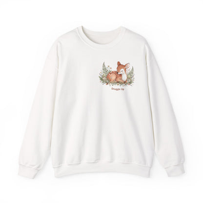 Cozy Winter Forest Fawn Crewneck Sweatshirt | cute animal illustration, cozy critter art