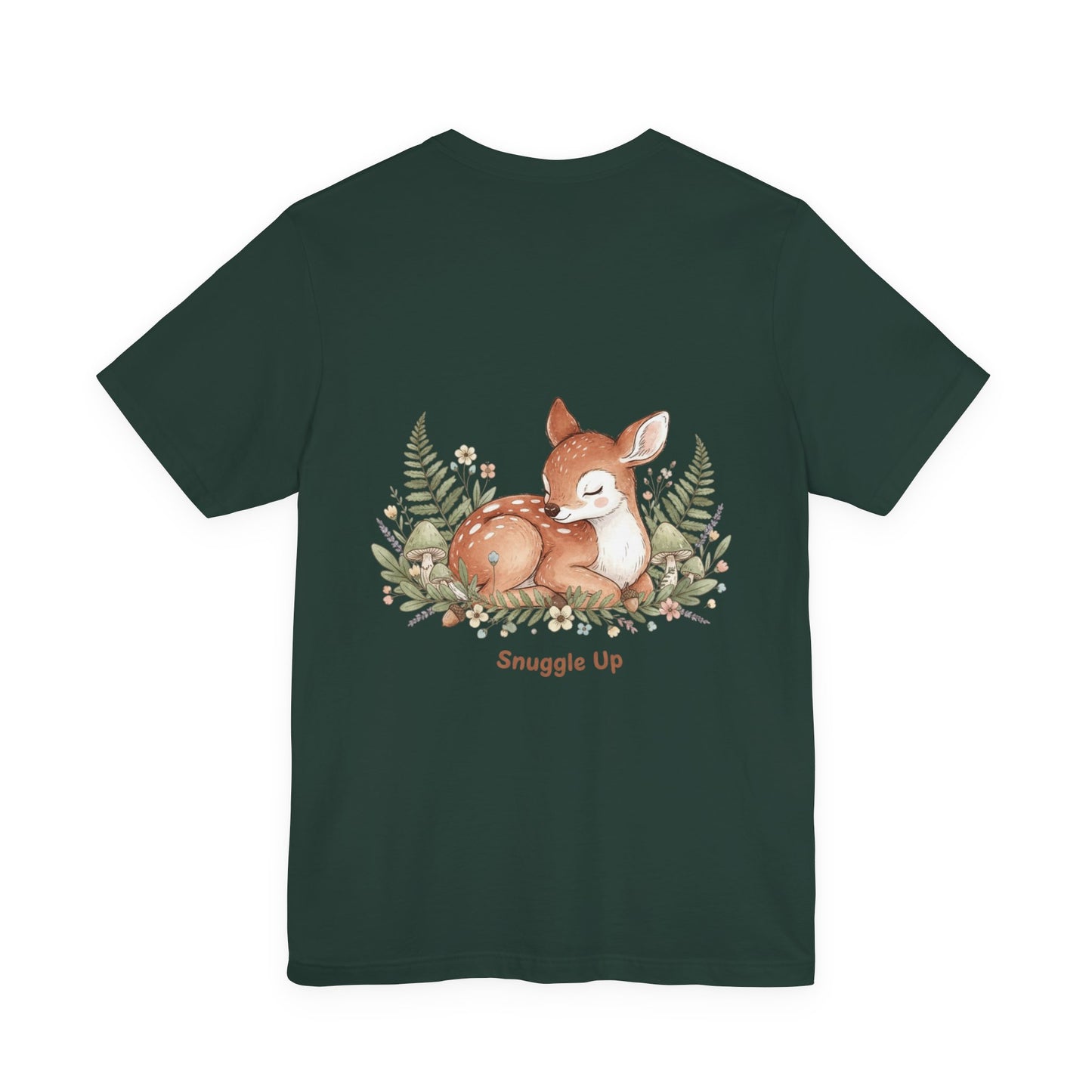 Snuggled Fawn Illustration Tee | cute animal illustration, winter forest art
