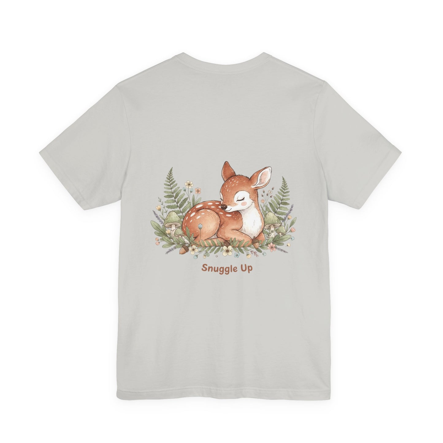 Snuggled Fawn Illustration Tee | cute animal illustration, winter forest art