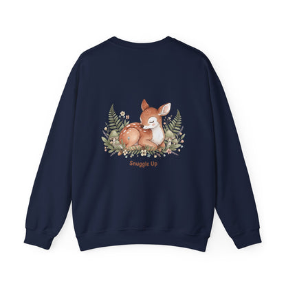 Cozy Winter Forest Fawn Crewneck Sweatshirt | cute animal illustration, cozy critter art