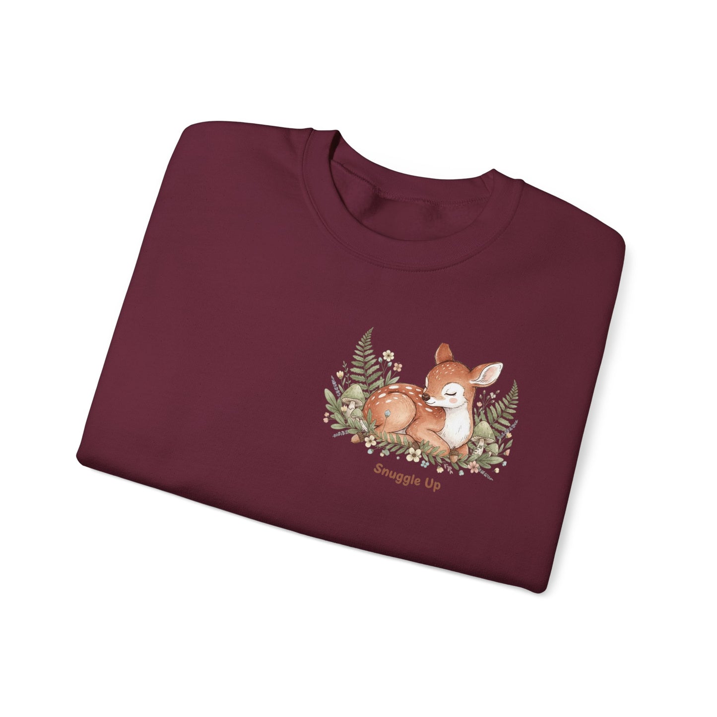 Cozy Winter Forest Fawn Crewneck Sweatshirt | cute animal illustration, cozy critter art