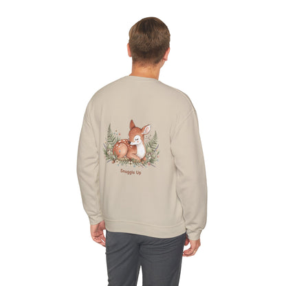 Cozy Winter Forest Fawn Crewneck Sweatshirt | cute animal illustration, cozy critter art