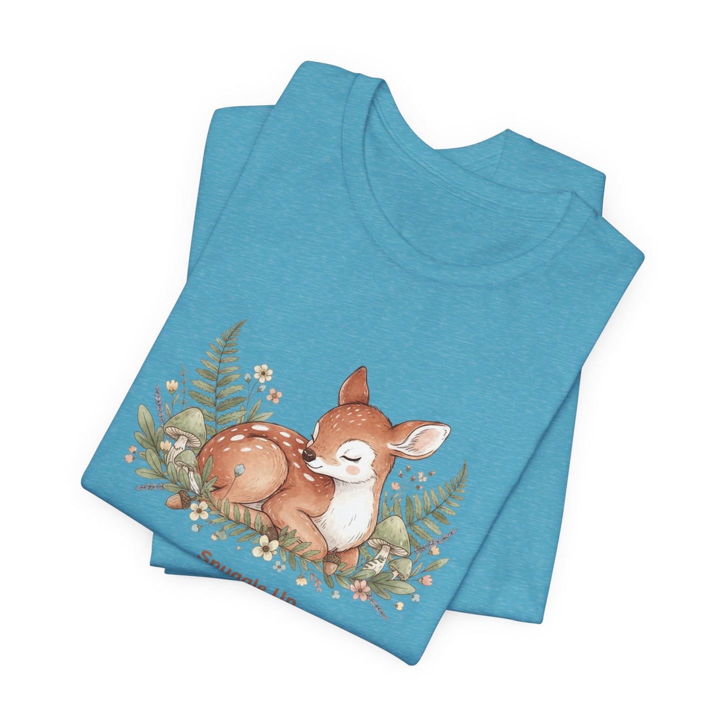 Snuggled Fawn Illustration Tee | cute animal illustration, winter forest art