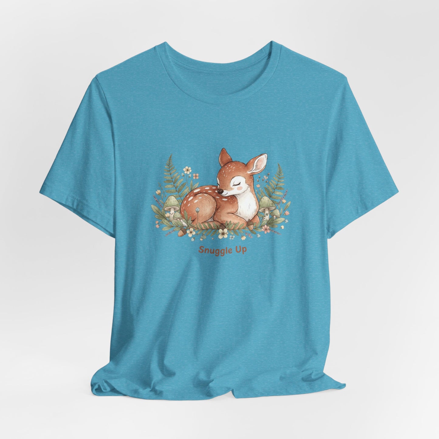 Snuggled Fawn Illustration Tee | cute animal illustration, winter forest art