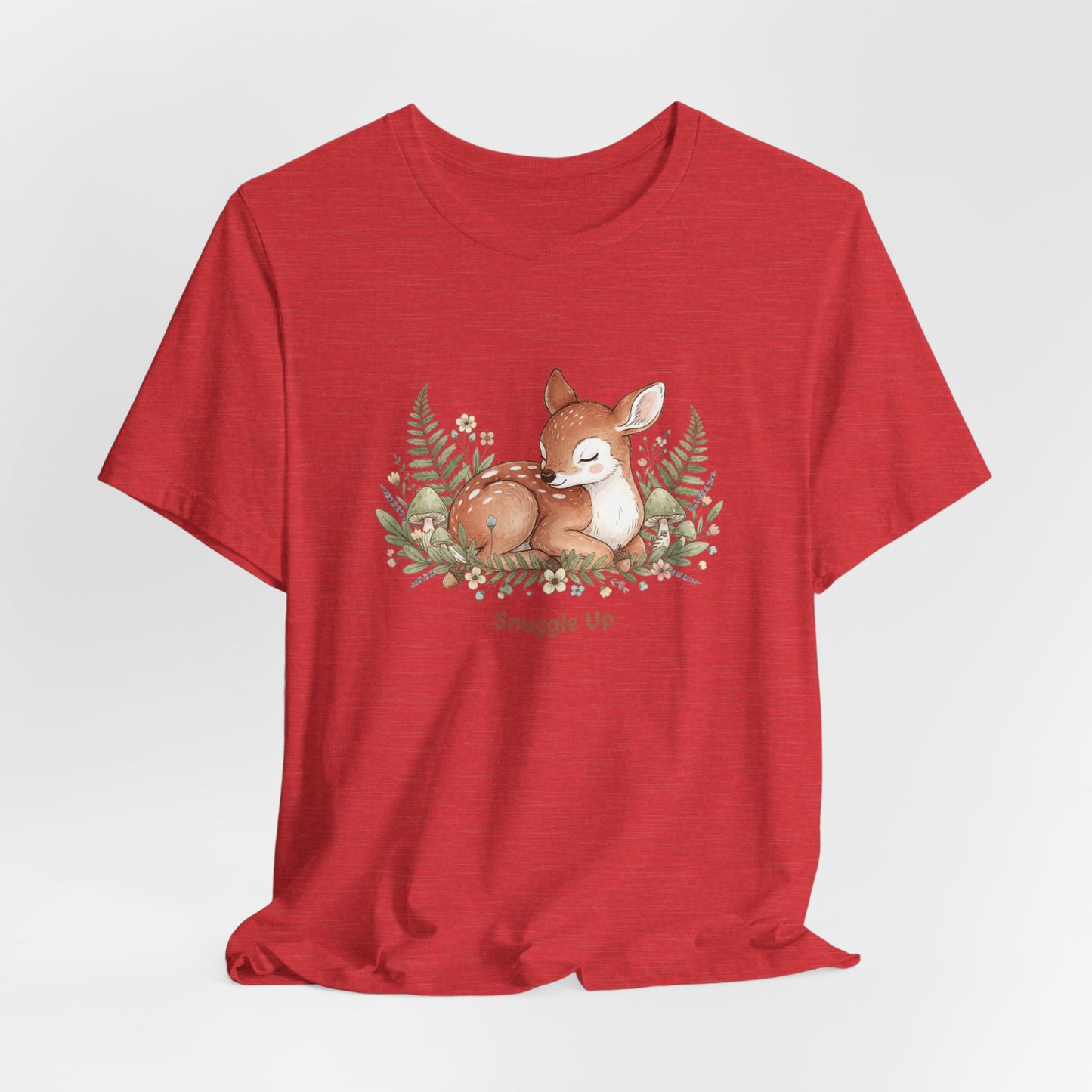 Snuggled Fawn Illustration Tee | cute animal illustration, winter forest art