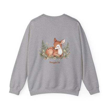 Cozy Winter Forest Fawn Crewneck Sweatshirt | cute animal illustration, cozy critter art