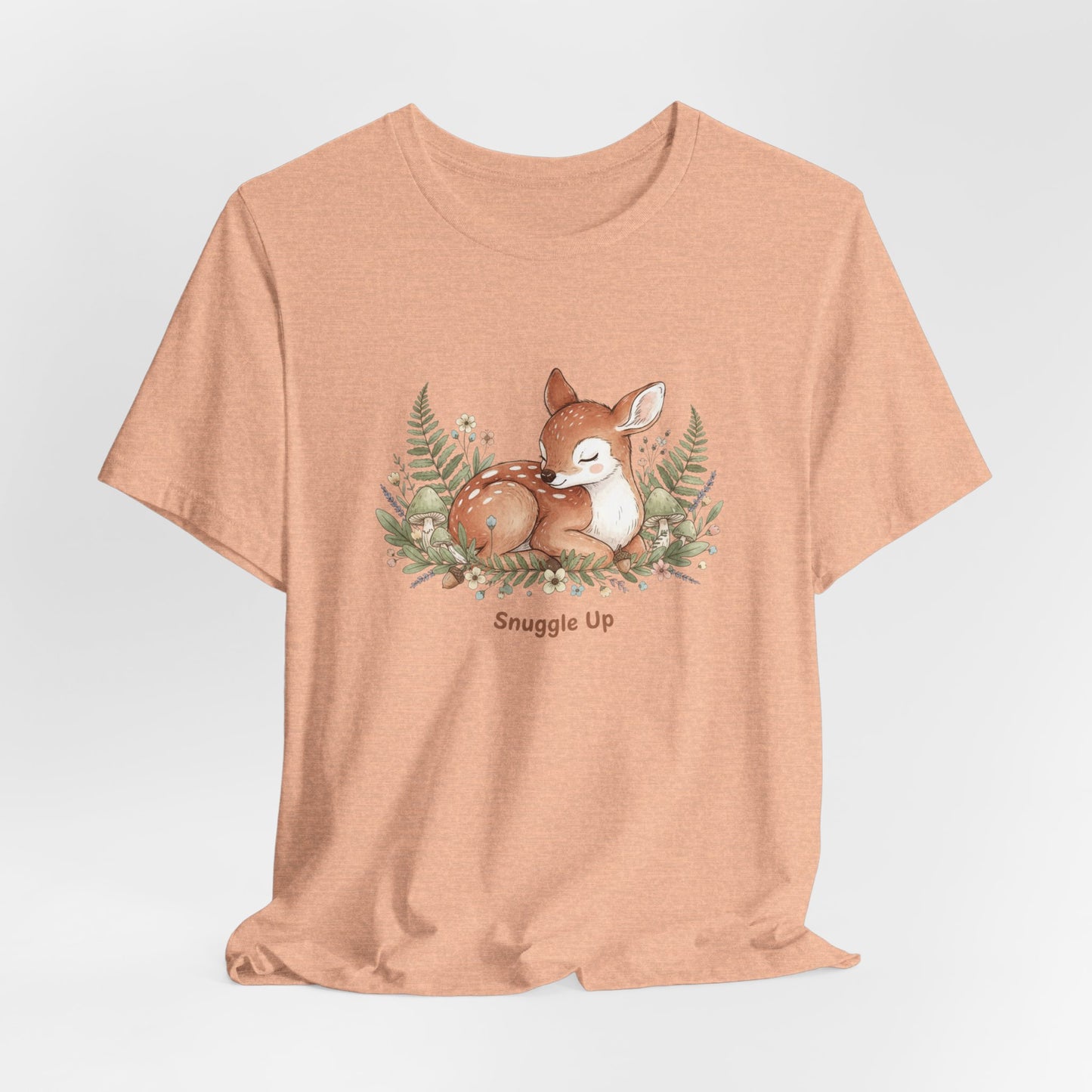Snuggled Fawn Illustration Tee | cute animal illustration, winter forest art