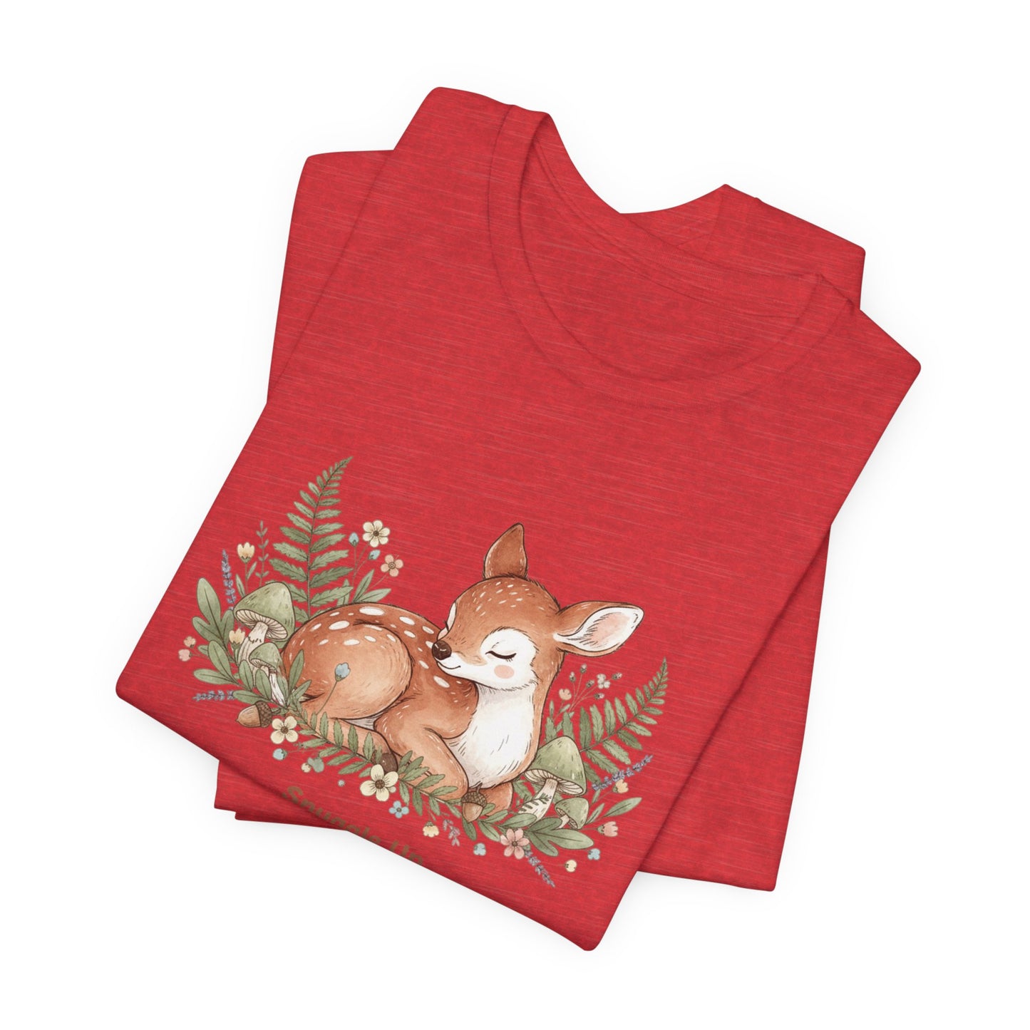 Snuggled Fawn Illustration Tee | cute animal illustration, winter forest art