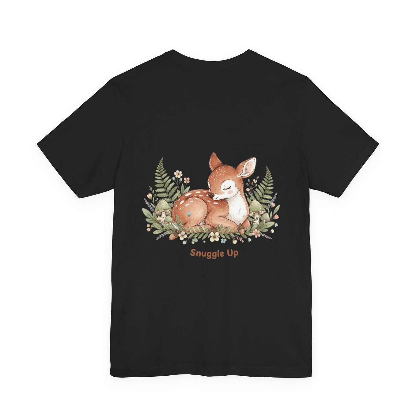 Snuggled Fawn Illustration Tee | cute animal illustration, winter forest art