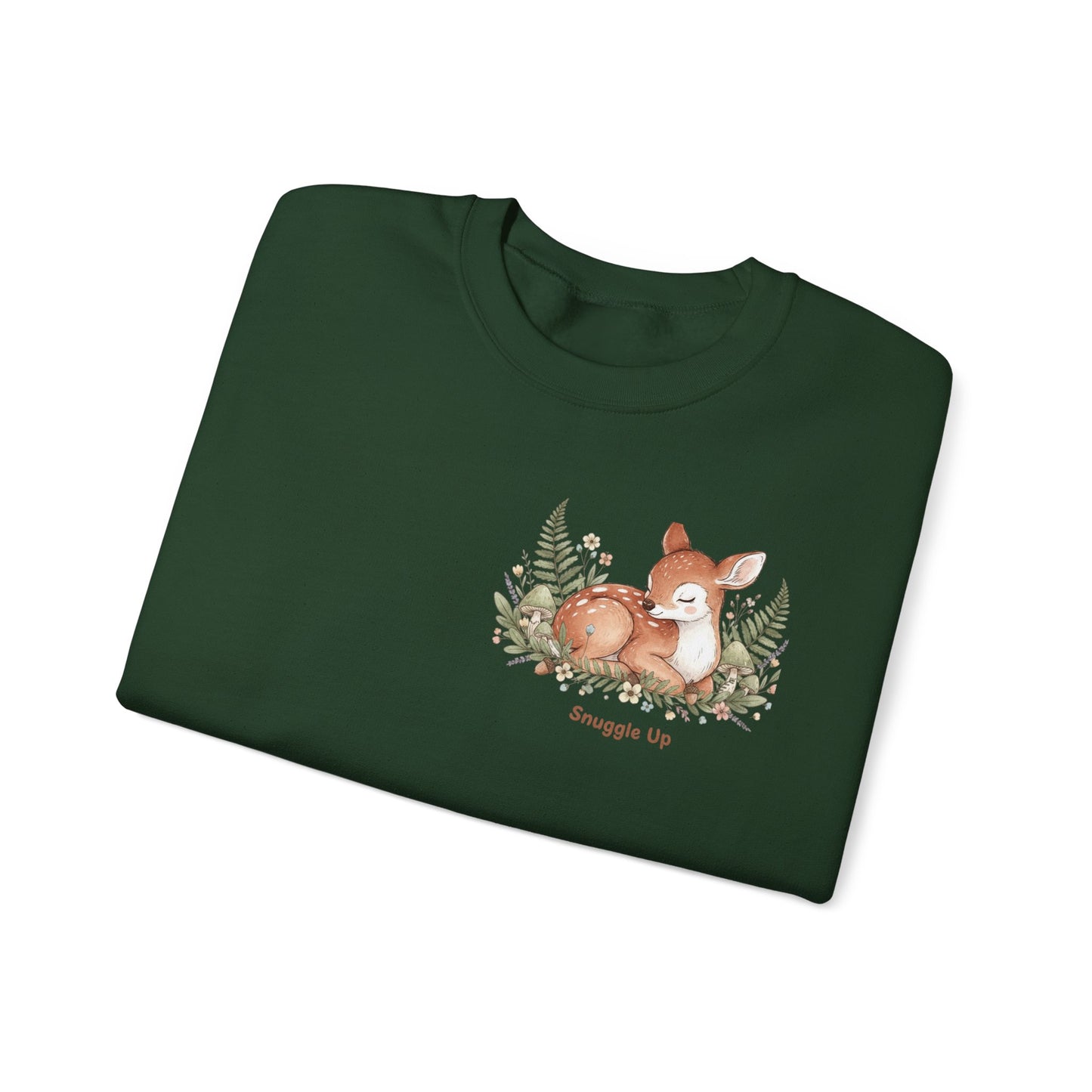 Cozy Winter Forest Fawn Crewneck Sweatshirt | cute animal illustration, cozy critter art