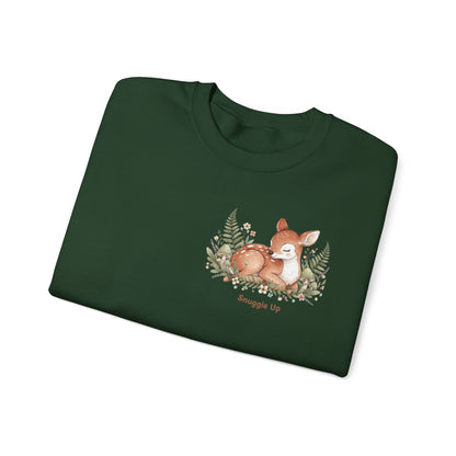 Cozy Winter Forest Fawn Crewneck Sweatshirt | cute animal illustration, cozy critter art
