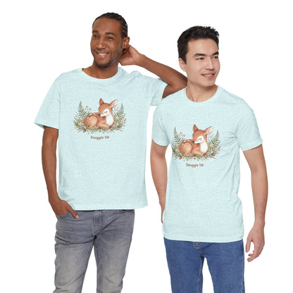Snuggled Fawn Illustration Tee | cute animal illustration, winter forest art