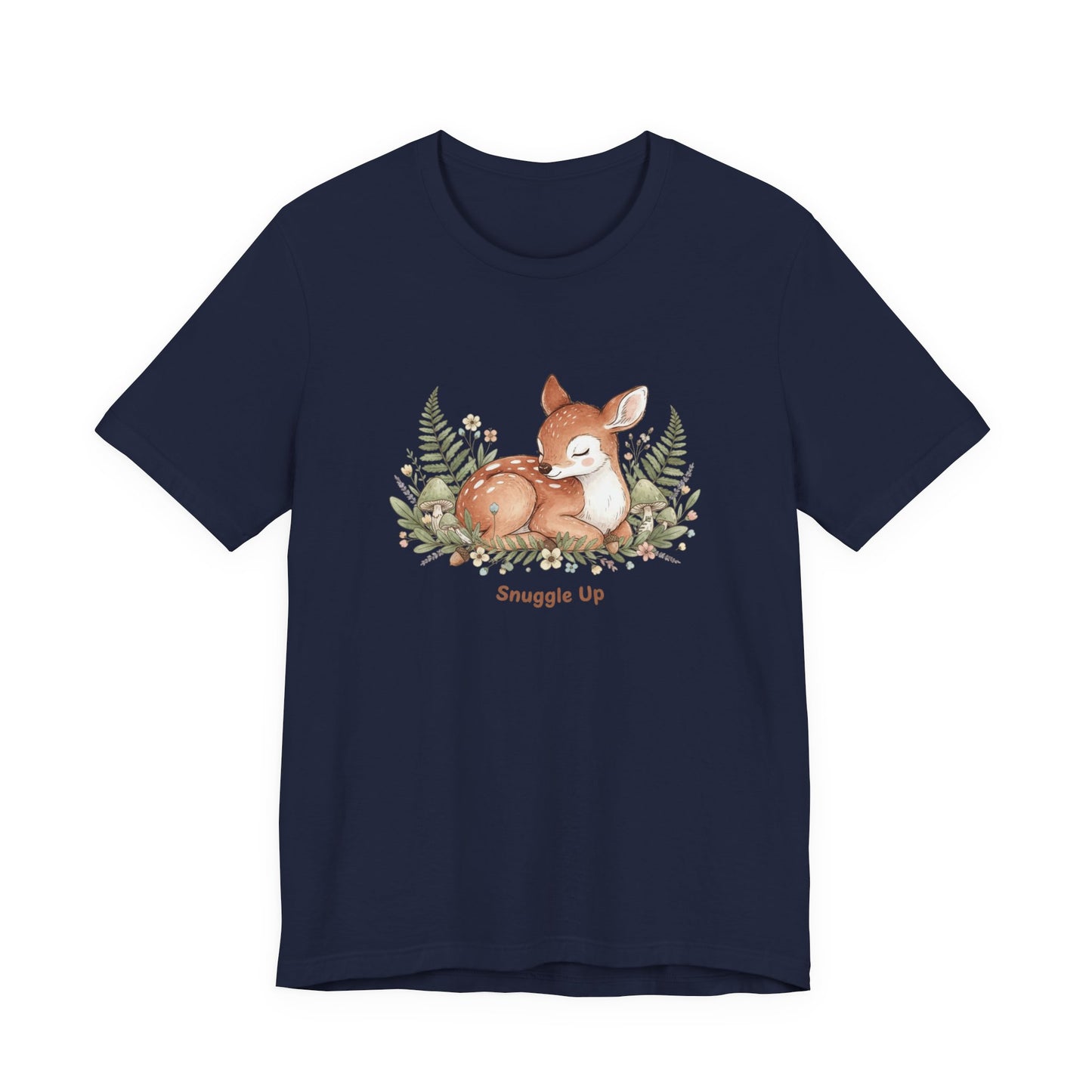 Snuggled Fawn Illustration Tee | cute animal illustration, winter forest art