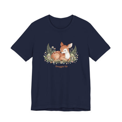Snuggled Fawn Illustration Tee | cute animal illustration, winter forest art