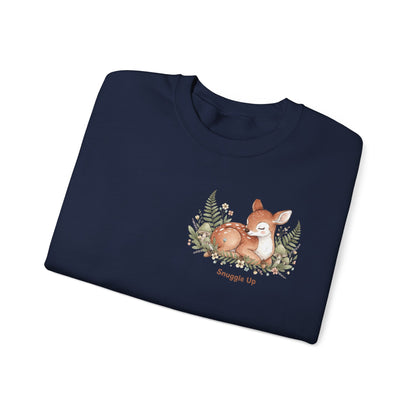 Cozy Winter Forest Fawn Crewneck Sweatshirt | cute animal illustration, cozy critter art