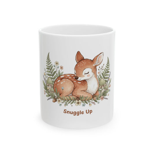 Snuggle Up Fawn Ceramic Mug — Cute Woodland Deer Coffee Cup (11oz, 15oz)