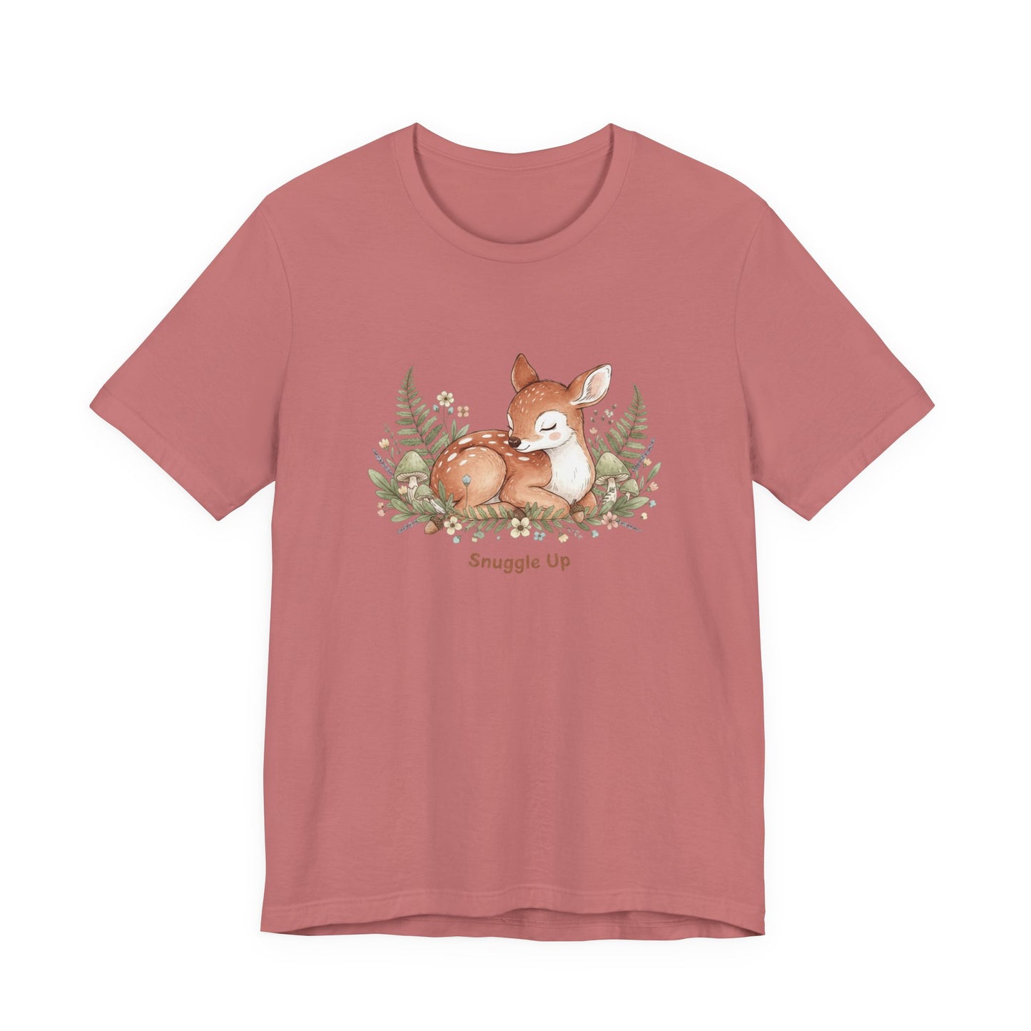 Snuggled Fawn Illustration Tee | cute animal illustration, winter forest art
