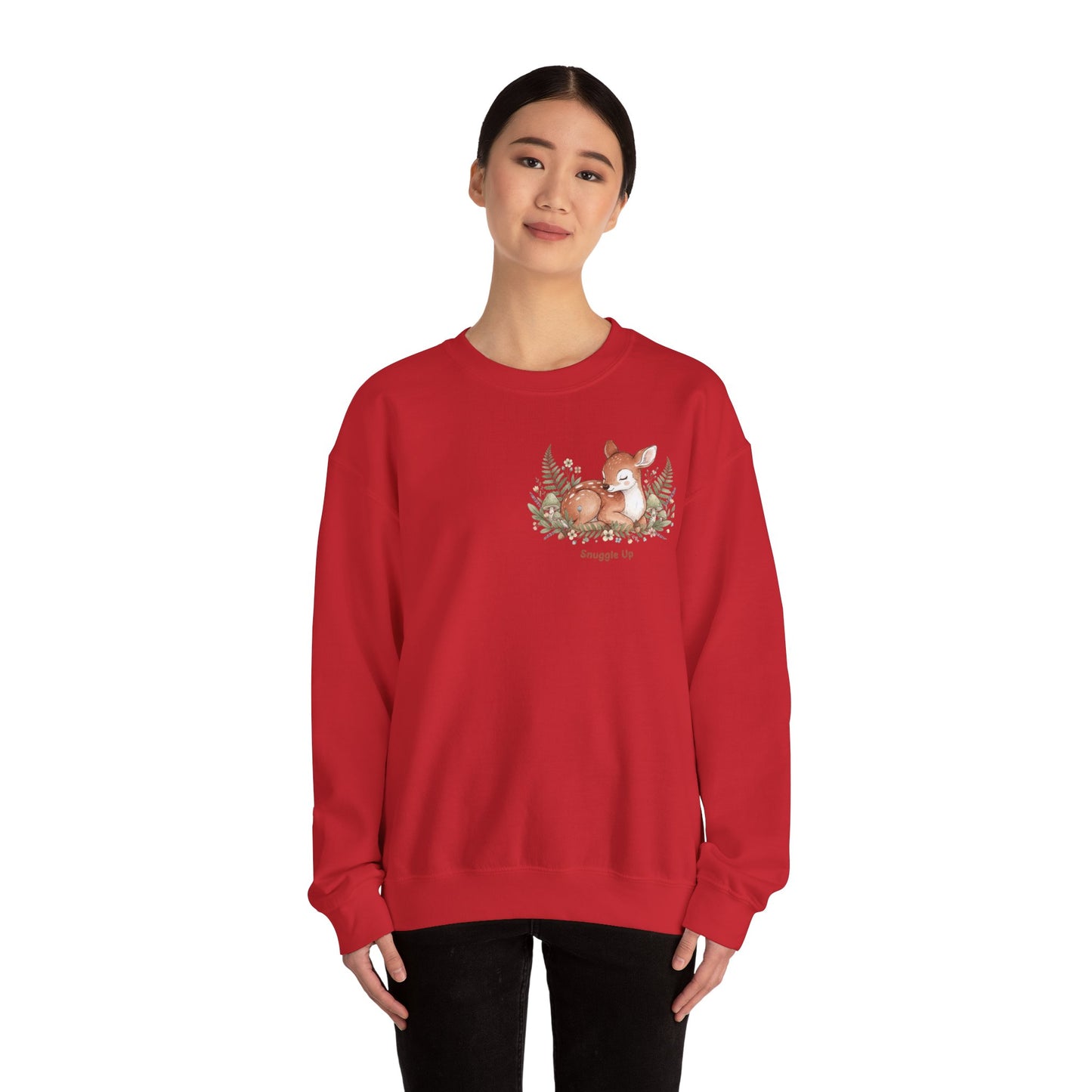 Cozy Winter Forest Fawn Crewneck Sweatshirt | cute animal illustration, cozy critter art