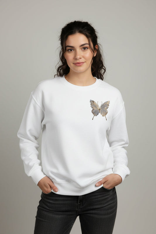 Butterfly Graphic Sweatshirt — Metallic Gold Accent