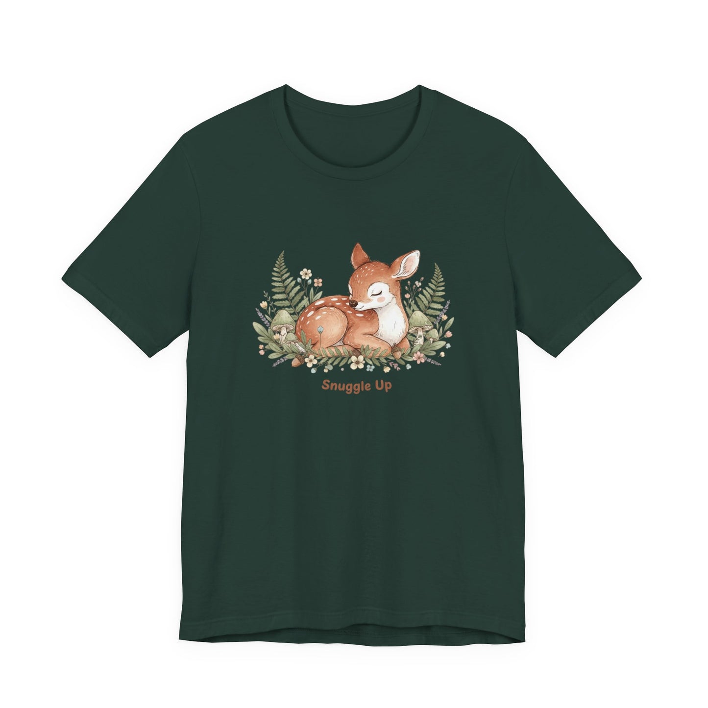 Snuggled Fawn Illustration Tee | cute animal illustration, winter forest art
