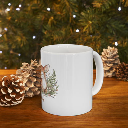 Snuggle Up Fawn Ceramic Mug — Cute Woodland Deer Coffee Cup (11oz, 15oz)